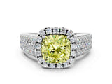 Silver Fancy Yellow Cushion  Halo Round Diamond Pave Band with Prong Setting 1