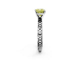 Silver Fancy Yellow Cushion  Solitaire Diamond Engagement Ring with XO Engraved Band and Four-Prong Setting 2