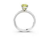 Silver Fancy Yellow Cushion  Solitaire Diamond Engagement Ring with XO Engraved Band and Four-Prong Setting 3
