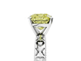 Silver Fancy Yellow Cushion  Solitaire Diamond Engagement Ring with XO Engraved Band and Four-Prong Setting 5