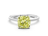 Silver Fancy Yellow Cushion  Solitaire Diamond Ring with a Classic Band and Four-Prong Setting 1