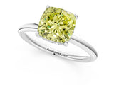 Silver Fancy Yellow Cushion  Solitaire Diamond Ring with a Classic Band and Four-Prong Setting 2