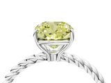 Silver Fancy Yellow Cushion  Solitaire Twist Band Ring with Four-Prong Setting_4