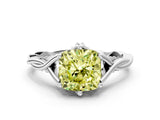 Silver Fancy Yellow Cushion  Solitaire Twist Band Six-Prong Setting 1