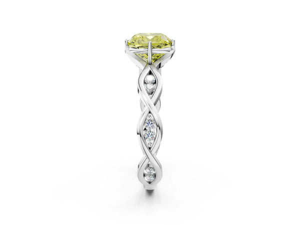 Sterling Silver Cushion Cut Accented Twist Engagement Ring Setting for Fancy Yellow Center