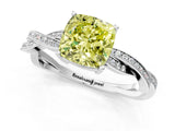 Silver Fancy Yellow Cushion  Solitaire Twisted Pave Diamond Ring with Four-Prong Setting_1