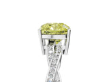 Silver Fancy Yellow Cushion  Solitaire Twisted Pave Diamond Ring with Four-Prong Setting_5