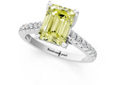 Silver Fancy Yellow Emerald  Brilliant Diamond Solitaire with Pavé Band and Four-Prong Setting 2