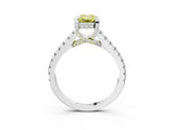 Silver Fancy Yellow Emerald  Brilliant Diamond Solitaire with Pavé Band and Four-Prong Setting 4
