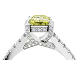 Silver Fancy Yellow Emerald  Brilliant Diamond Solitaire with Pavé Band and Four-Prong Setting 5