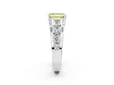 Silver Fancy Yellow Emerald  Brilliant Solitaire with Side Stones on a Pave Band and Four-Prong Setting_14