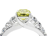 Silver Fancy Yellow Emerald Cut Brilliant Diamond Pavé Band with Six-Prong Setting_22