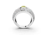 Silver Fancy Yellow Emerald Cut Brilliant Halo Pave Diamond Milgrain Ring_9