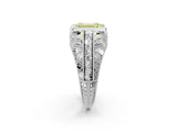 Silver Fancy Yellow Emerald Cut Brilliant Milgrain Filigree Diamond Ring with Square Prong Setting_8
