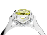 Silver Fancy Yellow Emerald Cut Brilliant Solitaire Diamond Ring with Channel Set Band and Bar Prong Setting_22
