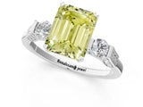 Silver Fancy Yellow Emerald Cut Brilliant Three-Stone Pave Band with Four-Prong Setting_7