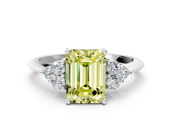 Sterling Silver Emerald Cut Cluster Accent Engagement Ring Setting for Fancy Yellow Center