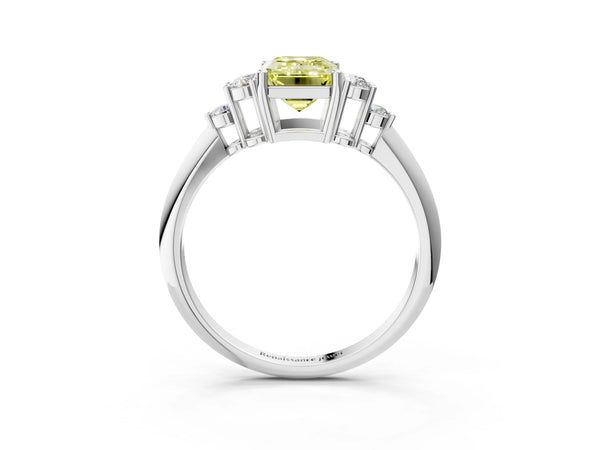 Sterling Silver Emerald Cut Cluster Accent Engagement Ring Setting for Fancy Yellow Center