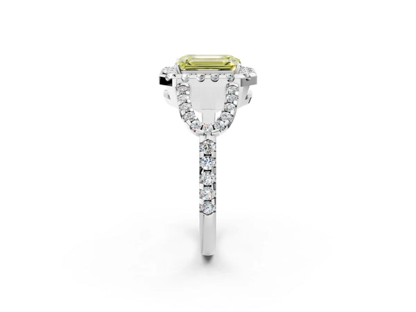 Sterling Silver Emerald Cut Split Shank Pave Halo Engagement Ring Setting for Fancy Yellow Center