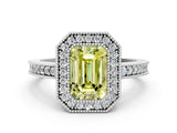Silver Fancy Yellow Emerald Cut-Cut Diamond Halo Engagement Ring with Pave Band and Prong Setting_12