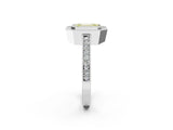 Silver Fancy Yellow Emerald Cut-Cut Diamond Halo Engagement Ring with Pave Band and Prong Setting_14