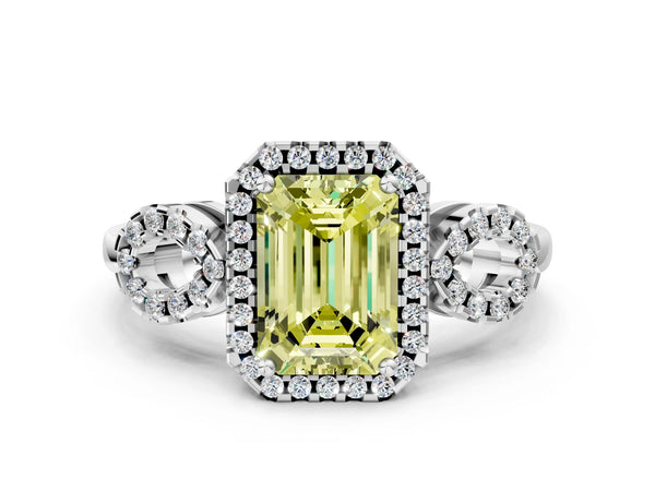 Sterling Silver Emerald Cut Pave Infinity Halo Engagement Ring Setting for Fancy Yellow Center