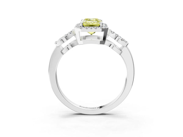 Sterling Silver Emerald Cut Pave Infinity Halo Engagement Ring Setting for Fancy Yellow Center