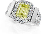 Silver Fancy Yellow Emerald Cut Cut Halo Split Shank Prong Set Ring_7