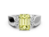 Silver Fancy Yellow Emerald Cut Diamond Channel Set Solitaire Ring with Four-Prong Setting_53