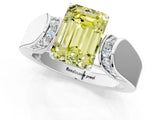 Silver Fancy Yellow Emerald Cut Diamond Channel Set Solitaire Ring with Four-Prong Setting_54