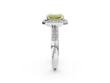 Silver Fancy Yellow Emerald Cut Diamond Double Halo Ring with Split Shank and Four-Prong Setting_8