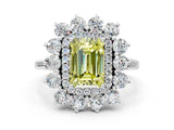 Silver Fancy Yellow Emerald Cut Diamond Floral Double Halo Engagement Ring with Prong Setting_139