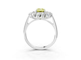 Silver Fancy Yellow Emerald Cut Diamond Floral Double Halo Engagement Ring with Prong Setting_142