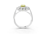 Silver Fancy Yellow Emerald Cut Diamond Floral Double Halo Engagement Ring with Prong Setting_45