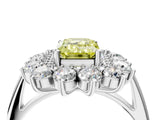 Silver Fancy Yellow Emerald Cut Diamond Floral Double Halo Engagement Ring with Prong Setting_46