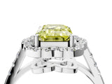 Silver Fancy Yellow Emerald Cut Diamond Floral Halo Split Shank Prong Setting Ring_10