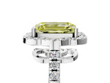 Silver Fancy Yellow Emerald Cut Diamond Floral Halo Split Shank Prong Setting Ring_11