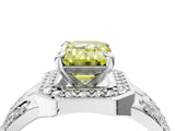 Silver Fancy Yellow Emerald Cut Diamond Halo Ring with Split Shank and Bezel Accents and Four-Prong Setting_10