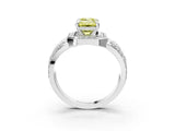 Silver Fancy Yellow Emerald Cut Diamond Halo Ring with Split Shank and Bezel Accents and Four-Prong Setting_9