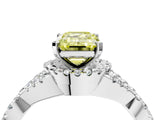 Silver Fancy Yellow Emerald Cut Diamond  Halo Twist Band Solitaire Prong Setting Ring_16