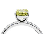 Silver Fancy Yellow Emerald Cut Diamond Pavé Solitaire Ring with Round Band and Prong Setting_4