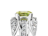 Silver Fancy Yellow Emerald Cut Diamond Pave Art Deco Split Shank Ring with Four-Prong Setting_11
