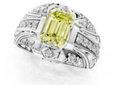 Silver Fancy Yellow Emerald Cut Diamond Pave Art Deco Split Shank Ring with Four-Prong Setting_7
