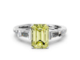 Silver Fancy Yellow Emerald  Cut Diamond Ring with Baguette Side Stones, Channel Set Band, and Four-Prong Setting_24