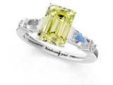Silver Fancy Yellow Emerald  Cut Diamond Ring with Baguette Side Stones, Channel Set Band, and Four-Prong Setting_25