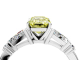 Silver Fancy Yellow Emerald  Cut Diamond Ring with Baguette Side Stones, Channel Set Band, and Four-Prong Setting_28