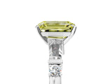 Silver Fancy Yellow Emerald  Cut Diamond Ring with Baguette Side Stones, Channel Set Band, and Four-Prong Setting_29