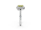 Silver Fancy Yellow Emerald Cut Diamond Scalloped Halo Engagement Ring with Round Shared Prong Band_2