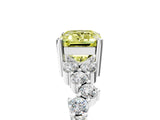 Silver Fancy Yellow Emerald Cut Diamond Scattered Round Accent Ring with Prong Setting_5