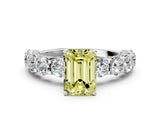 Silver Fancy Yellow Emerald Cut Diamond Side Stone Engagement Ring with Four-Prong Setting_28